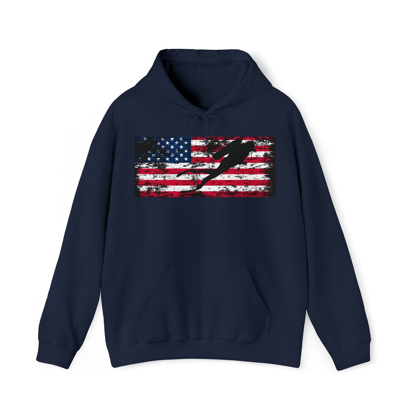 Silhouette Scuba Diver American Flag Hoodie Scuba Shirt Gift for Scuba Divers