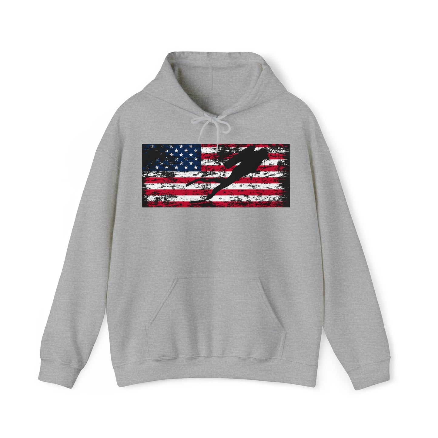 Silhouette Scuba Diver American Flag Hoodie Scuba Shirt Gift for Scuba Divers