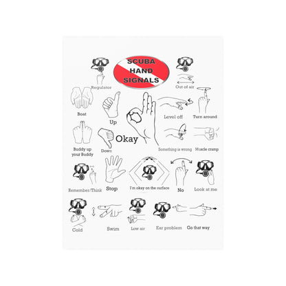 Scuba Hand Signals Satin Poster 4 Sizes Horizontal or Vertical