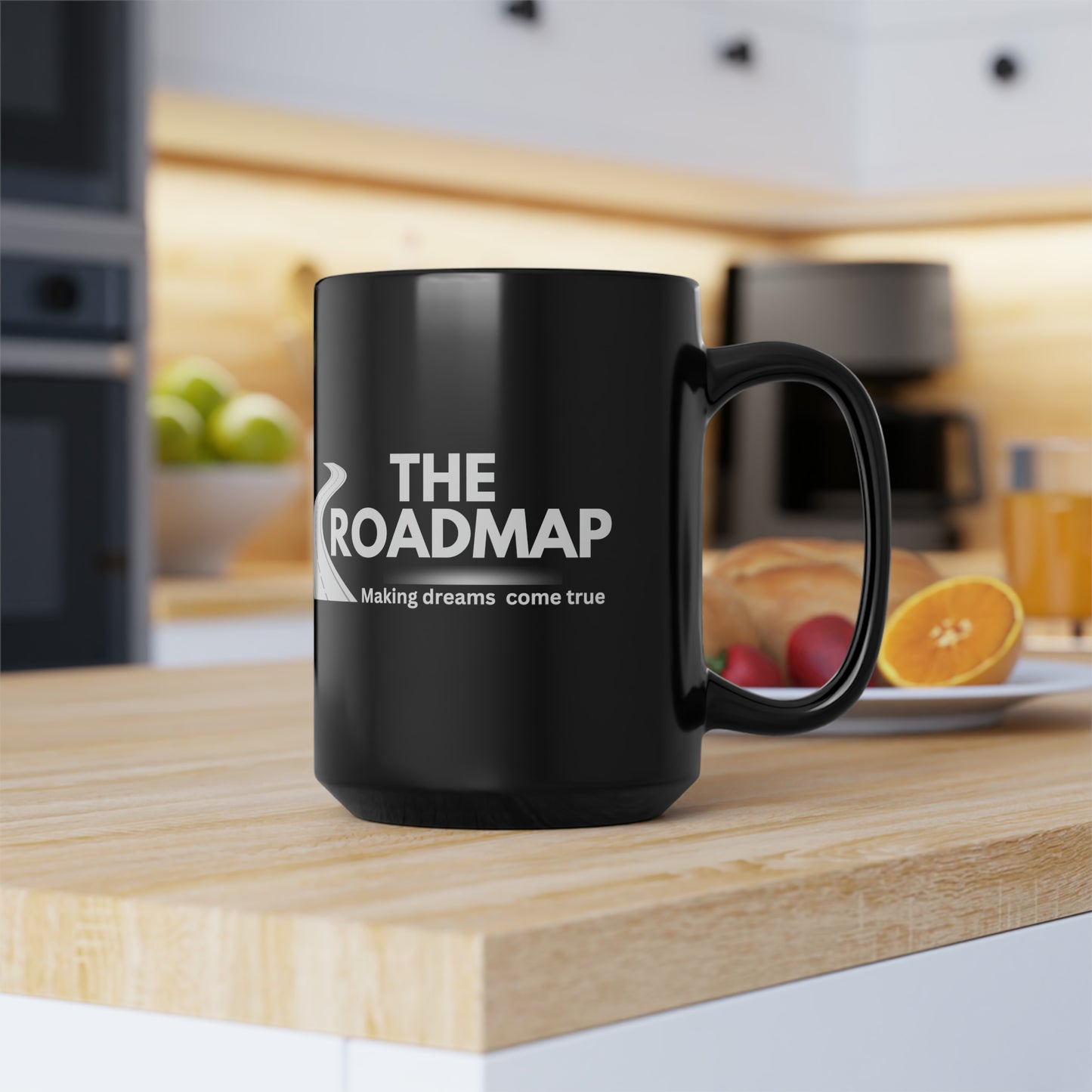 The RoadMap - Black Mug, 15oz (MAKING DREAMS COME TRUE) Black w/White Design