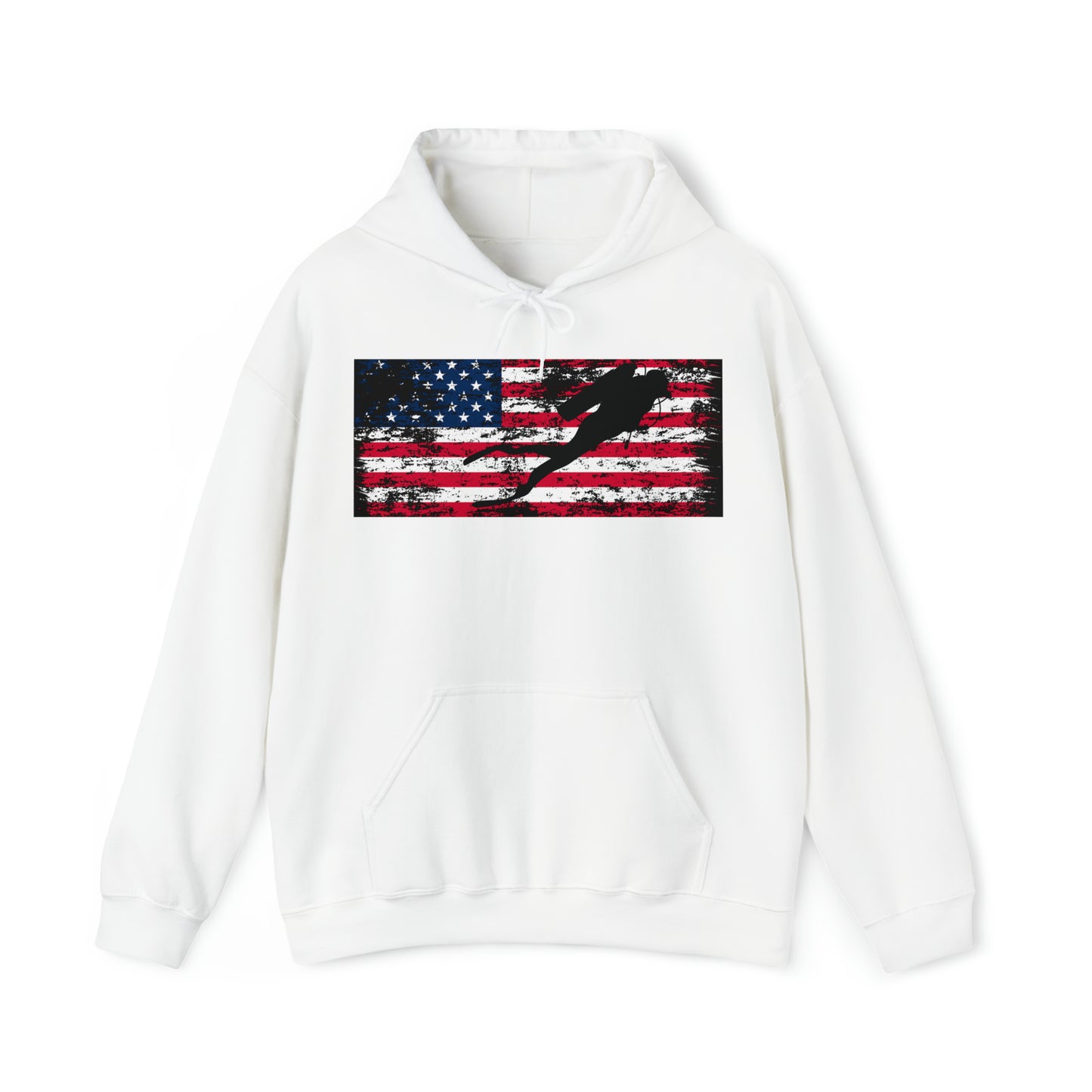 Silhouette Scuba Diver American Flag Hoodie Scuba Shirt Gift for Scuba Divers