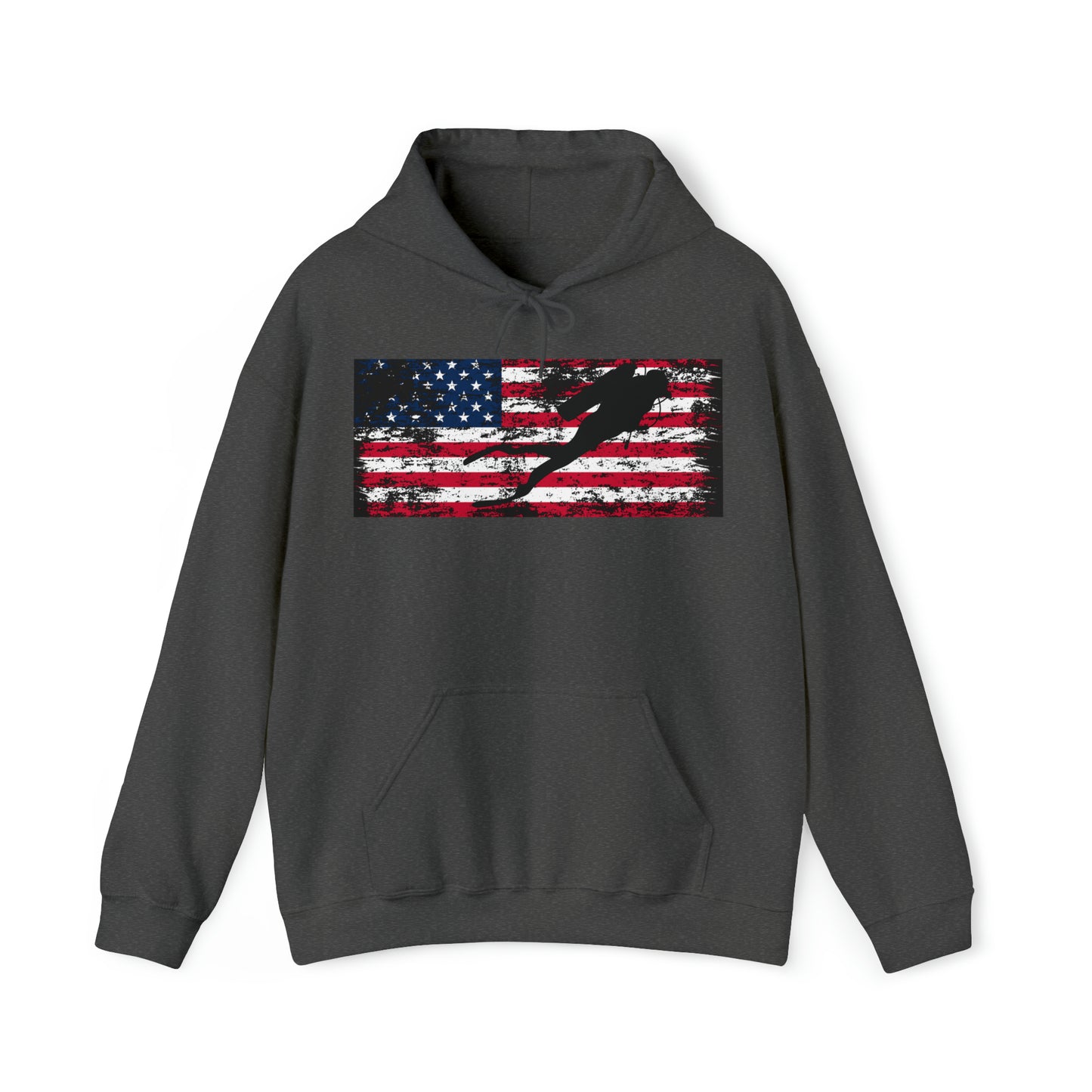 Silhouette Scuba Diver American Flag Hoodie Scuba Shirt Gift for Scuba Divers