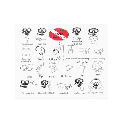 Scuba Hand Signals Satin Poster 4 Sizes Horizontal or Vertical