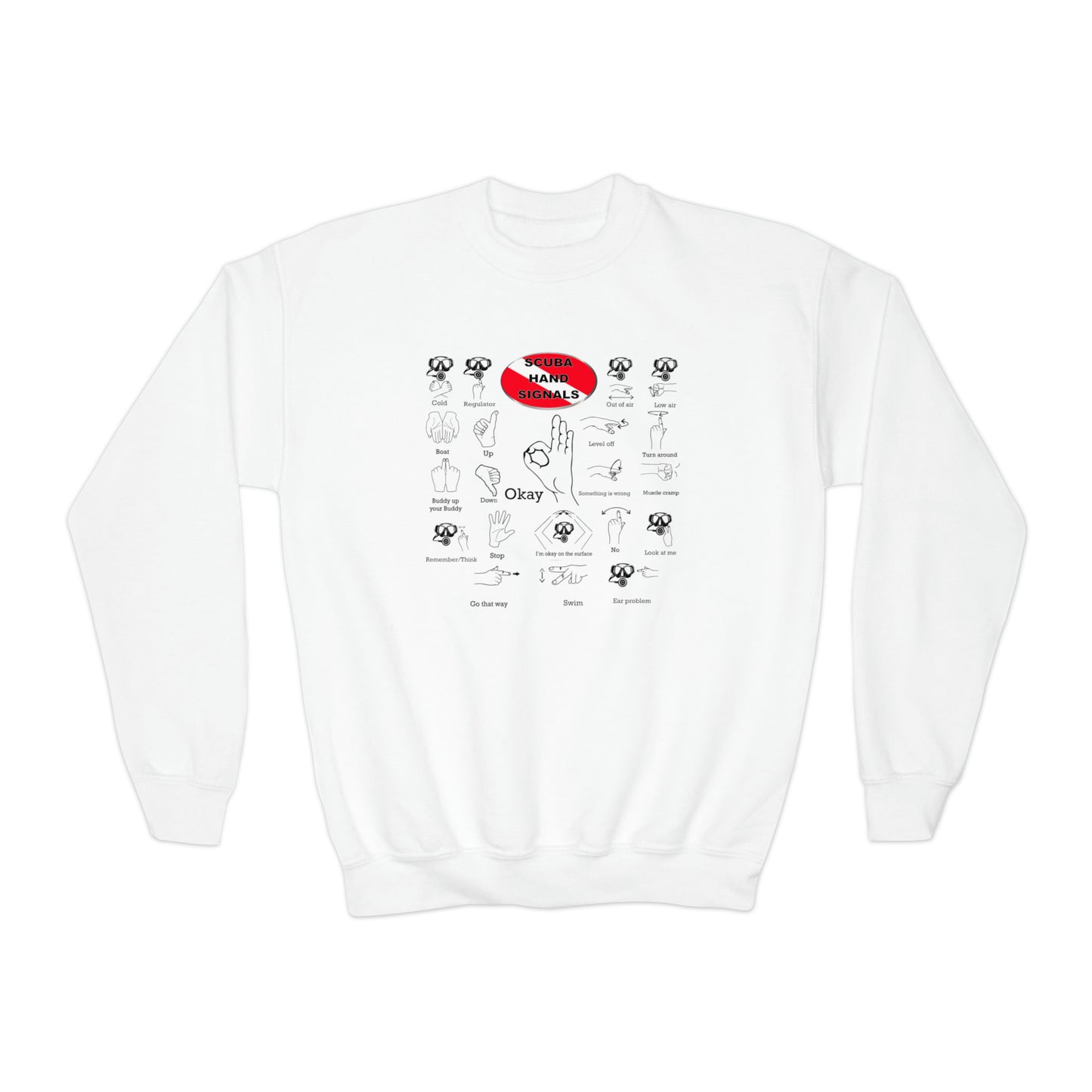 Scuba Hand Signals Youth Crewneck Sweatshirt Scuba Diver Gift