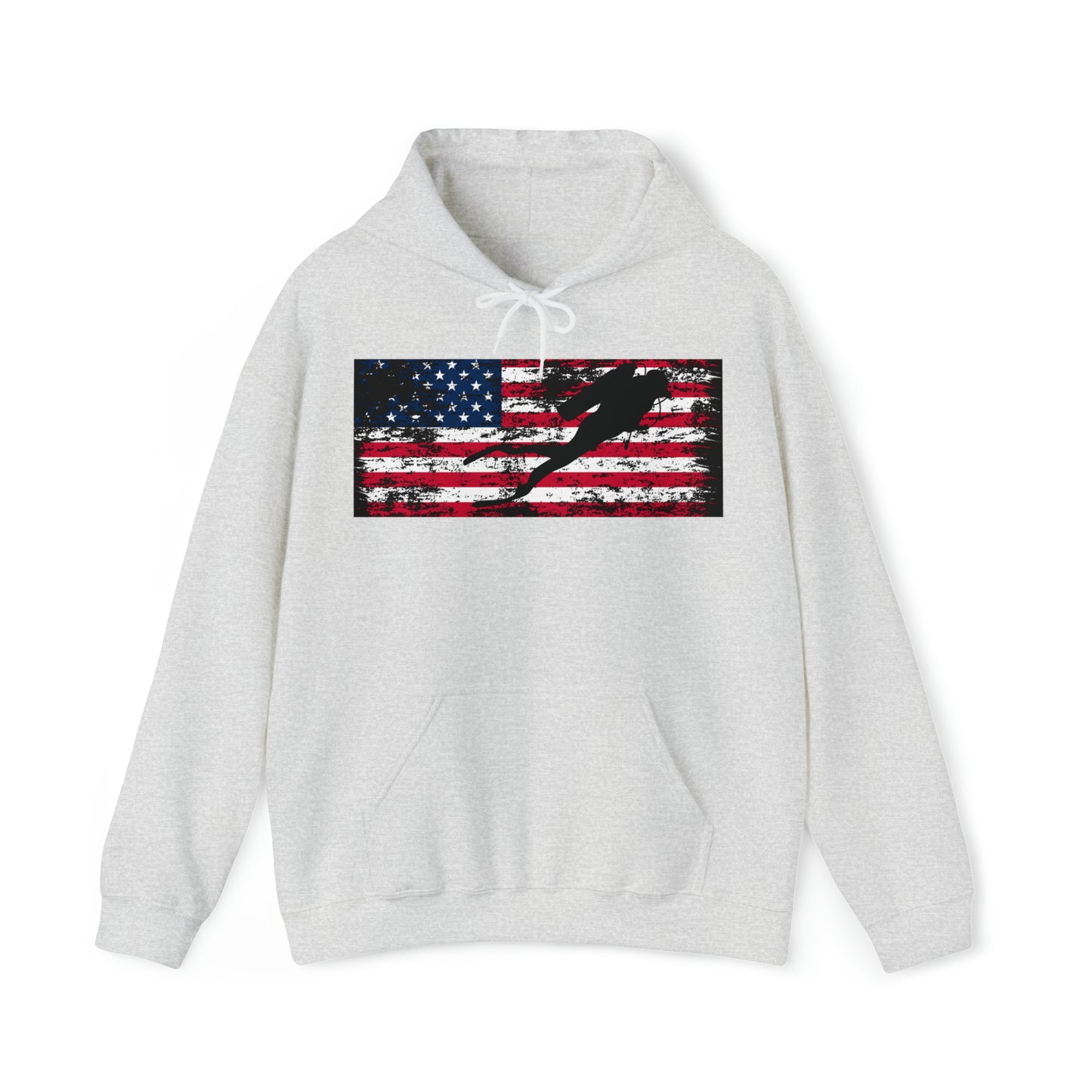 Silhouette Scuba Diver American Flag Hoodie Scuba Shirt Gift for Scuba Divers