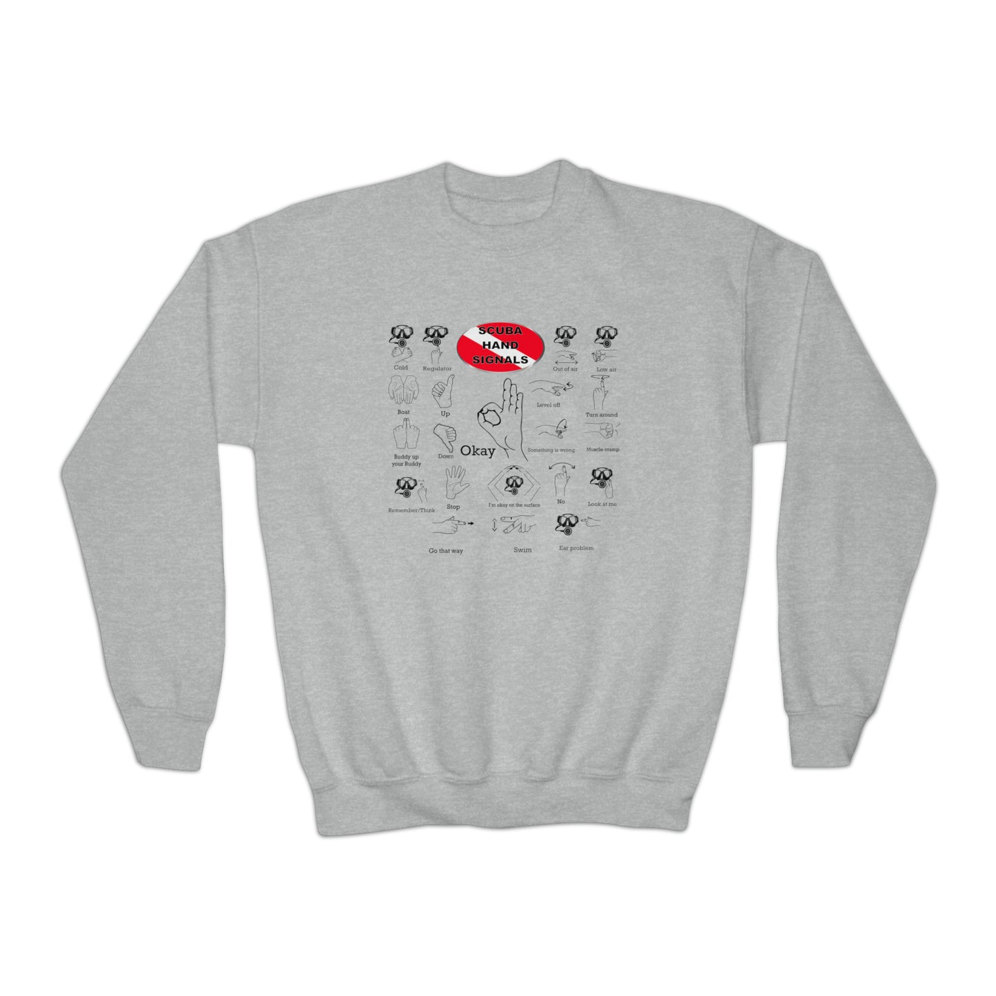 Scuba Hand Signals Youth Crewneck Sweatshirt Scuba Diver Gift