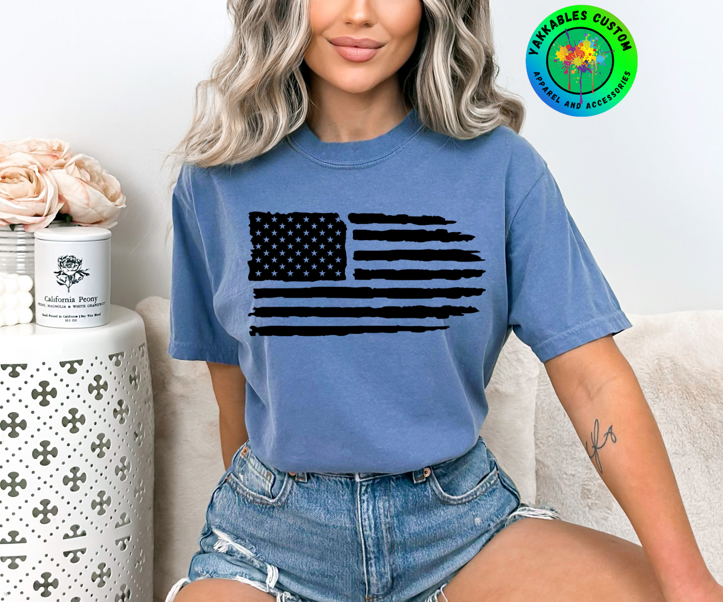 Horizontal Distressed American Flag T-shirt