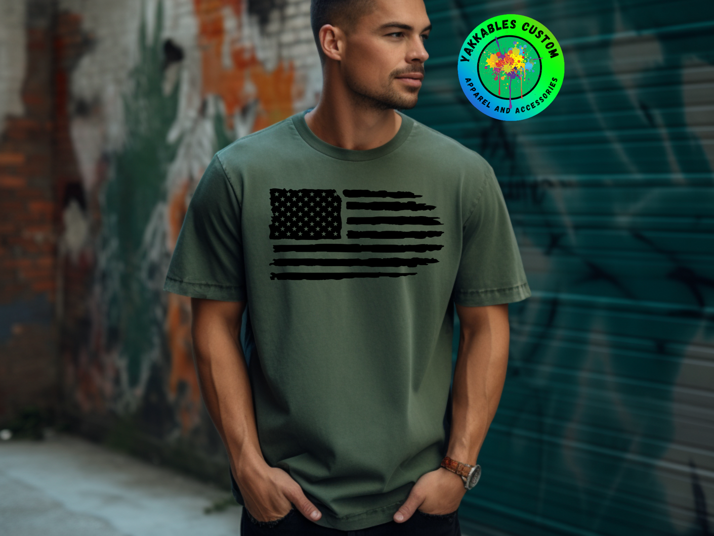 Horizontal Distressed American Flag T-shirt