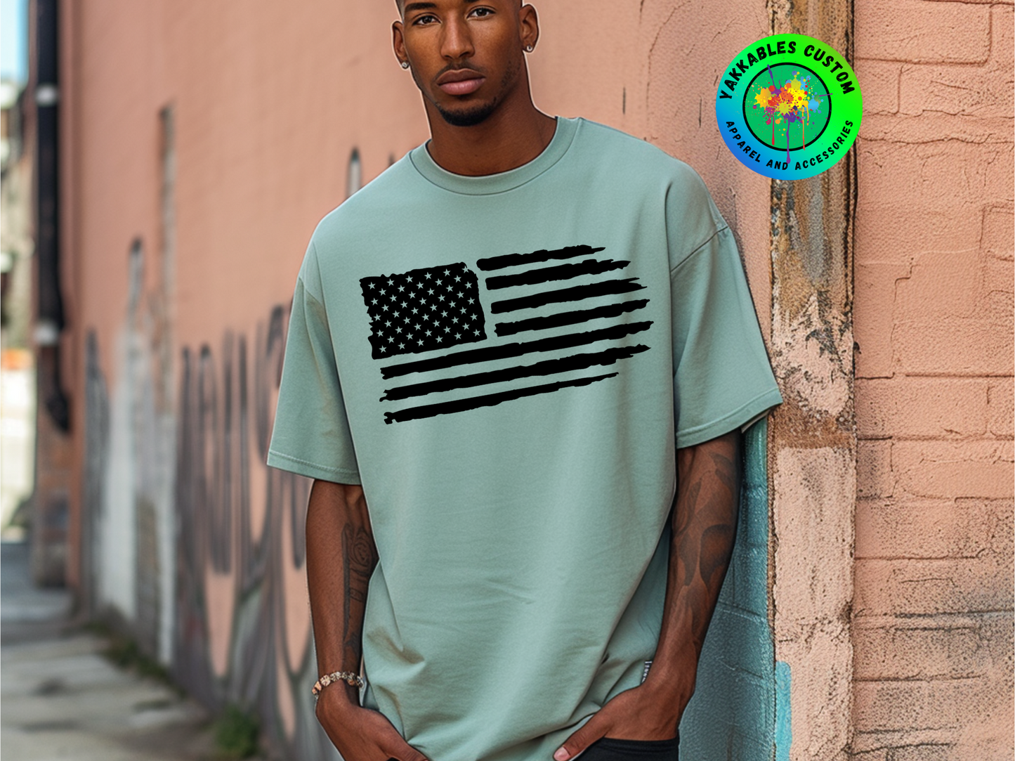 Horizontal Distressed American Flag T-shirt