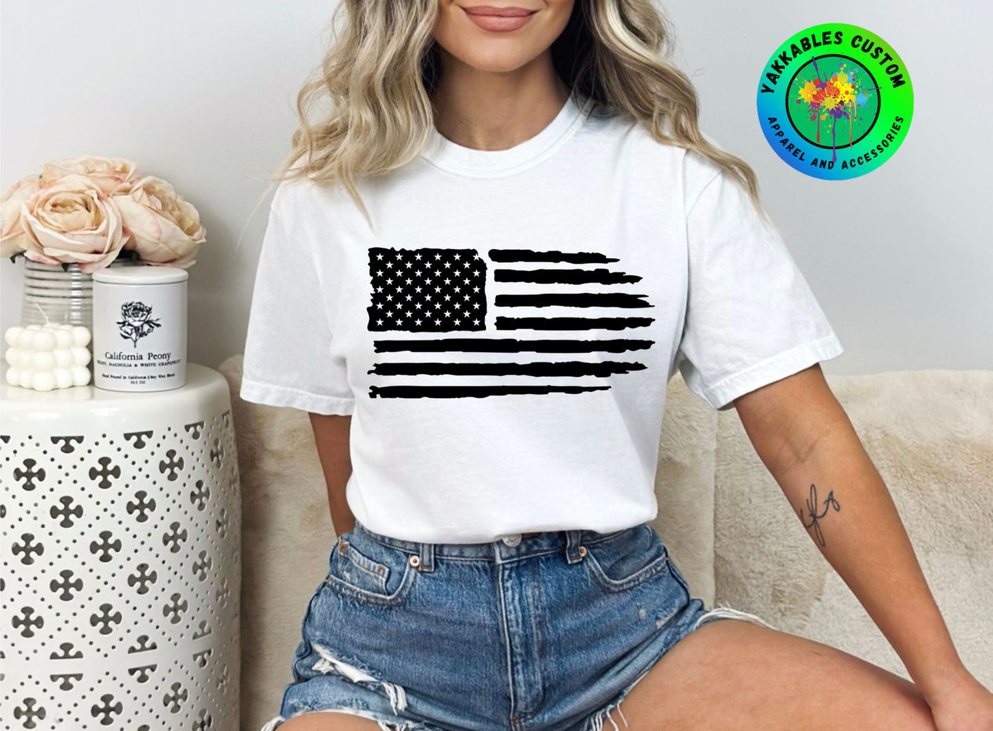 Horizontal Distressed American Flag T-shirt