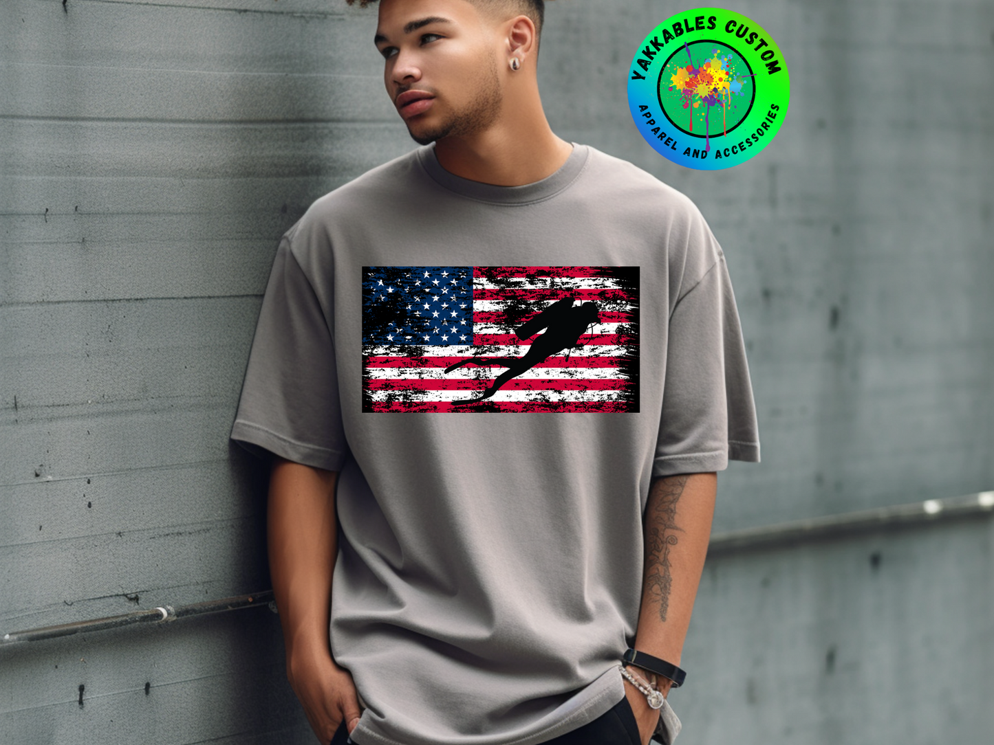 Silhouette Scuba Diver American Flag T-shirt