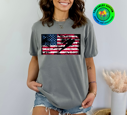 Silhouette Scuba Diver American Flag T-shirt