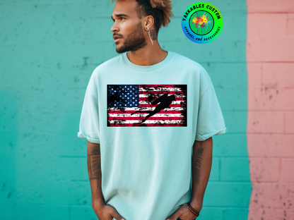 Silhouette Scuba Diver American Flag T-shirt