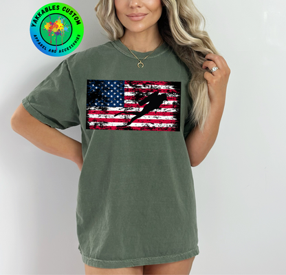 Silhouette Scuba Diver American Flag T-shirt