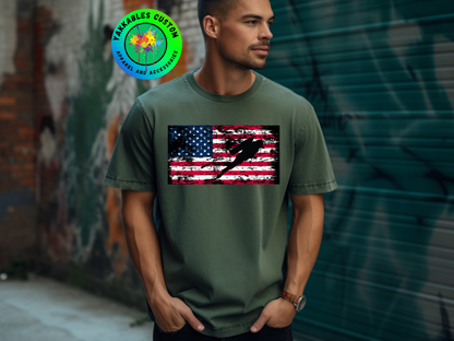 Silhouette Scuba Diver American Flag T-shirt