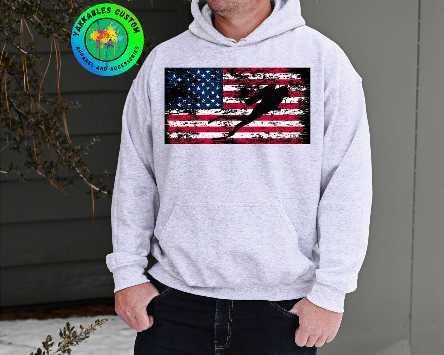 Silhouette Scuba Diver American Flag Hoodie Scuba Shirt Gift for Scuba Divers