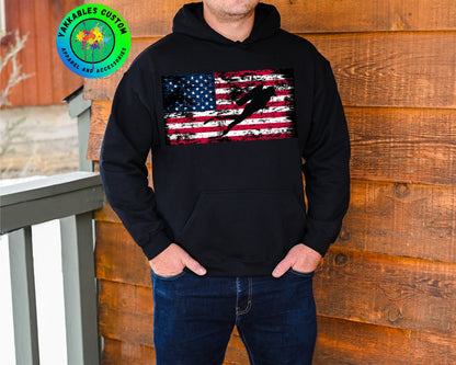 Silhouette Scuba Diver American Flag Hoodie Scuba Shirt Gift for Scuba Divers