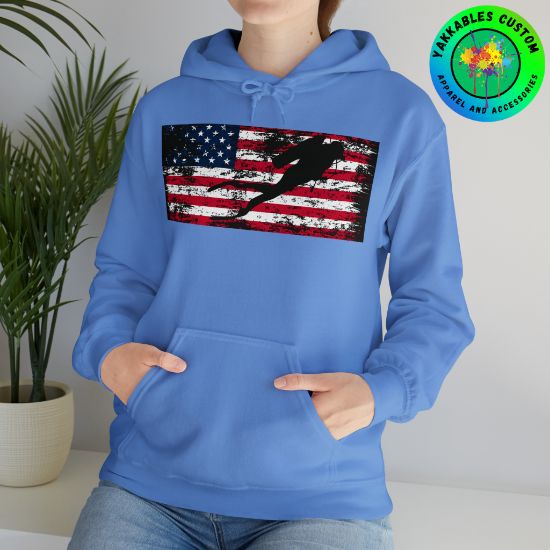 Silhouette Scuba Diver American Flag Hoodie Scuba Shirt Gift for Scuba Divers