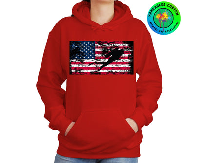 Silhouette Scuba Diver American Flag Hoodie Scuba Shirt Gift for Scuba Divers