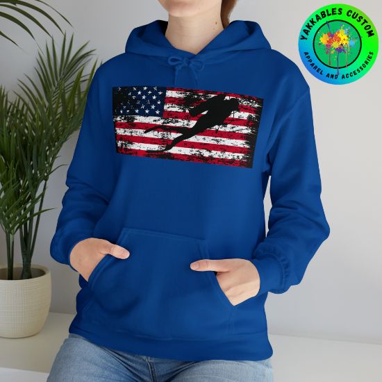 Silhouette Scuba Diver American Flag Hoodie Scuba Shirt Gift for Scuba Divers