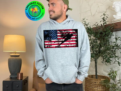 Silhouette Scuba Diver American Flag Hoodie Scuba Shirt Gift for Scuba Divers