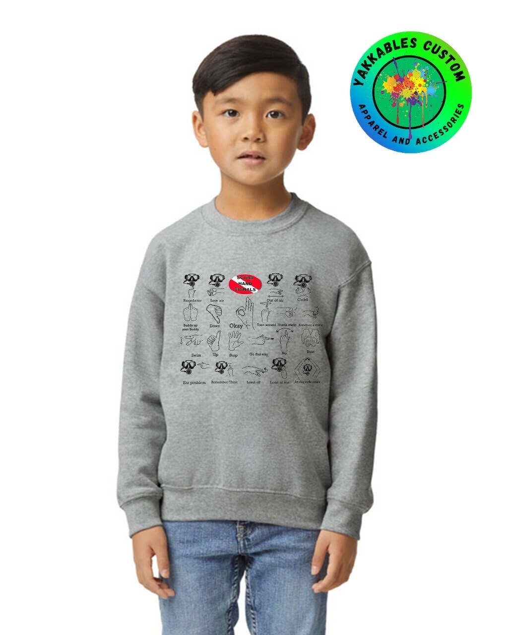 Scuba Hand Signals Youth Crewneck Sweatshirt Scuba Diver Gift