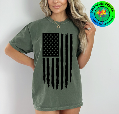 Rugged Vertical Distressed American Flag Shirt