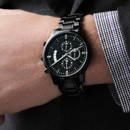 Customizable Engraved Black Chronograph Watch for Dad