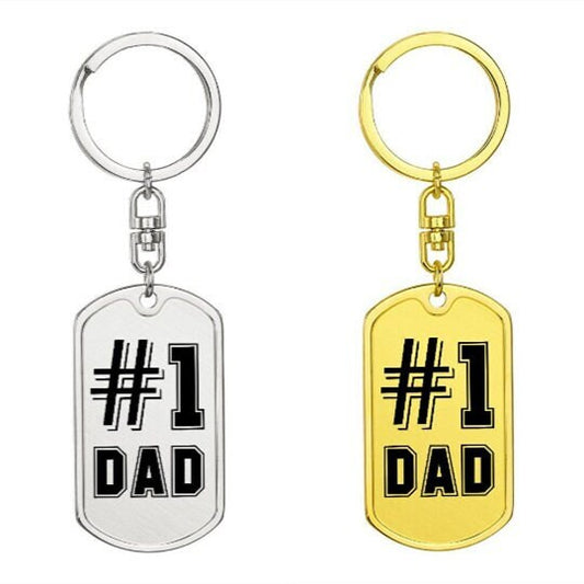 Top Dad #1 Dad Dog Tag Key Chain Gift Idea for Dad