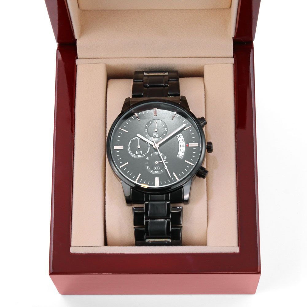 Customizable Engraved Black Chronograph Watch for Dad