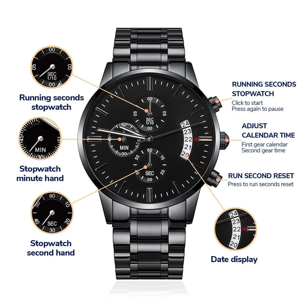 Customizable Engraved Black Chronograph Watch for Dad