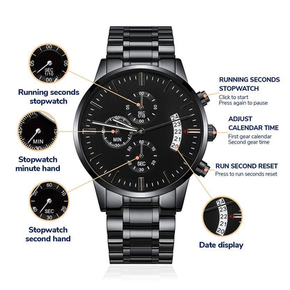 Customizable Engraved Black Chronograph Watch for Dad