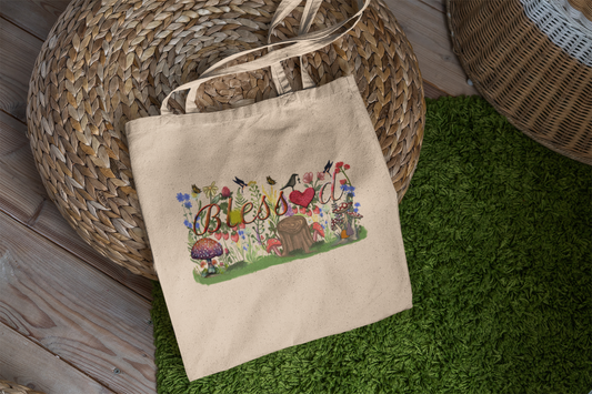 Blessed Cottagecore Mushroom Tote Bag With Flowers