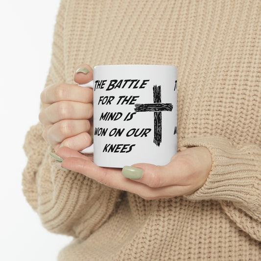 The Battle For The Mind Is Won On Your Knees Cross Mug Gift Cup