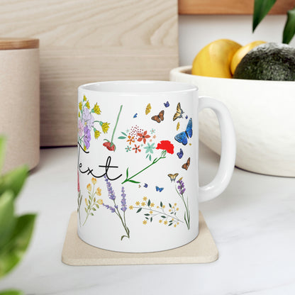 Personalized Pressed Flowers Floral Mug