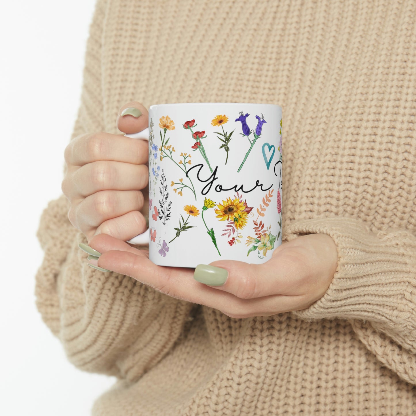 Personalized Pressed Flowers Floral Mug