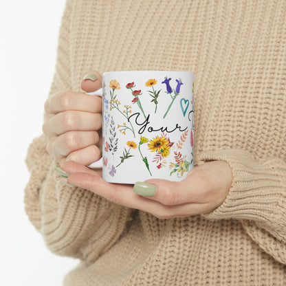 Personalized Pressed Flowers Floral Mug