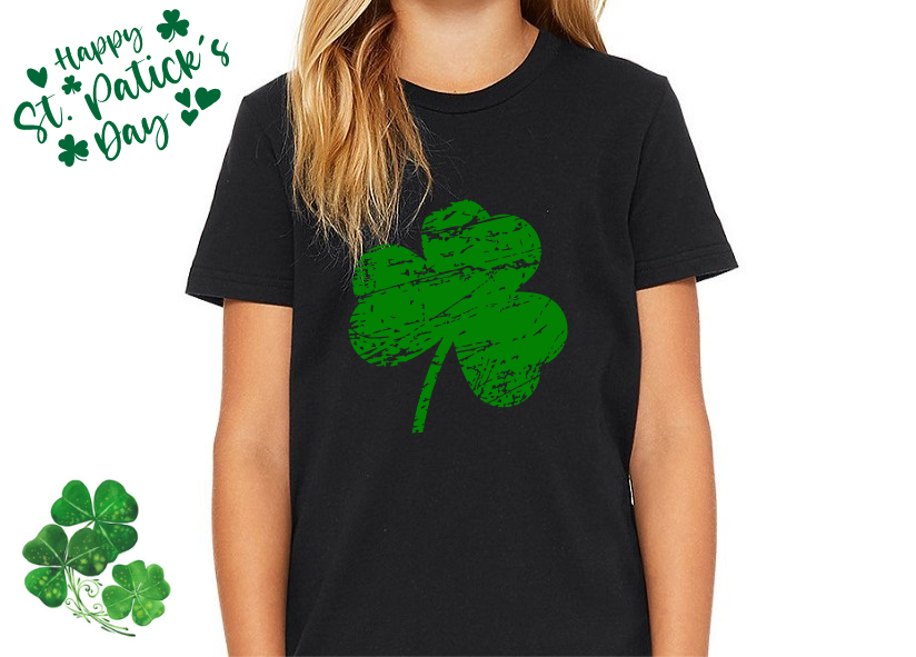 Distressed Shamrock Youth T-shirt for St. Patrick's Day