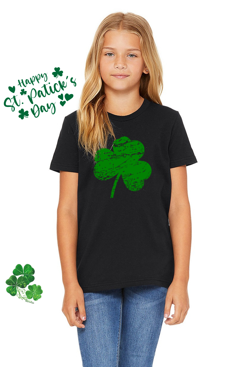 Distressed Shamrock Youth T-shirt for St. Patrick's Day