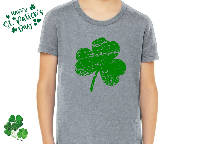 Distressed Shamrock Youth T-shirt for St. Patrick's Day