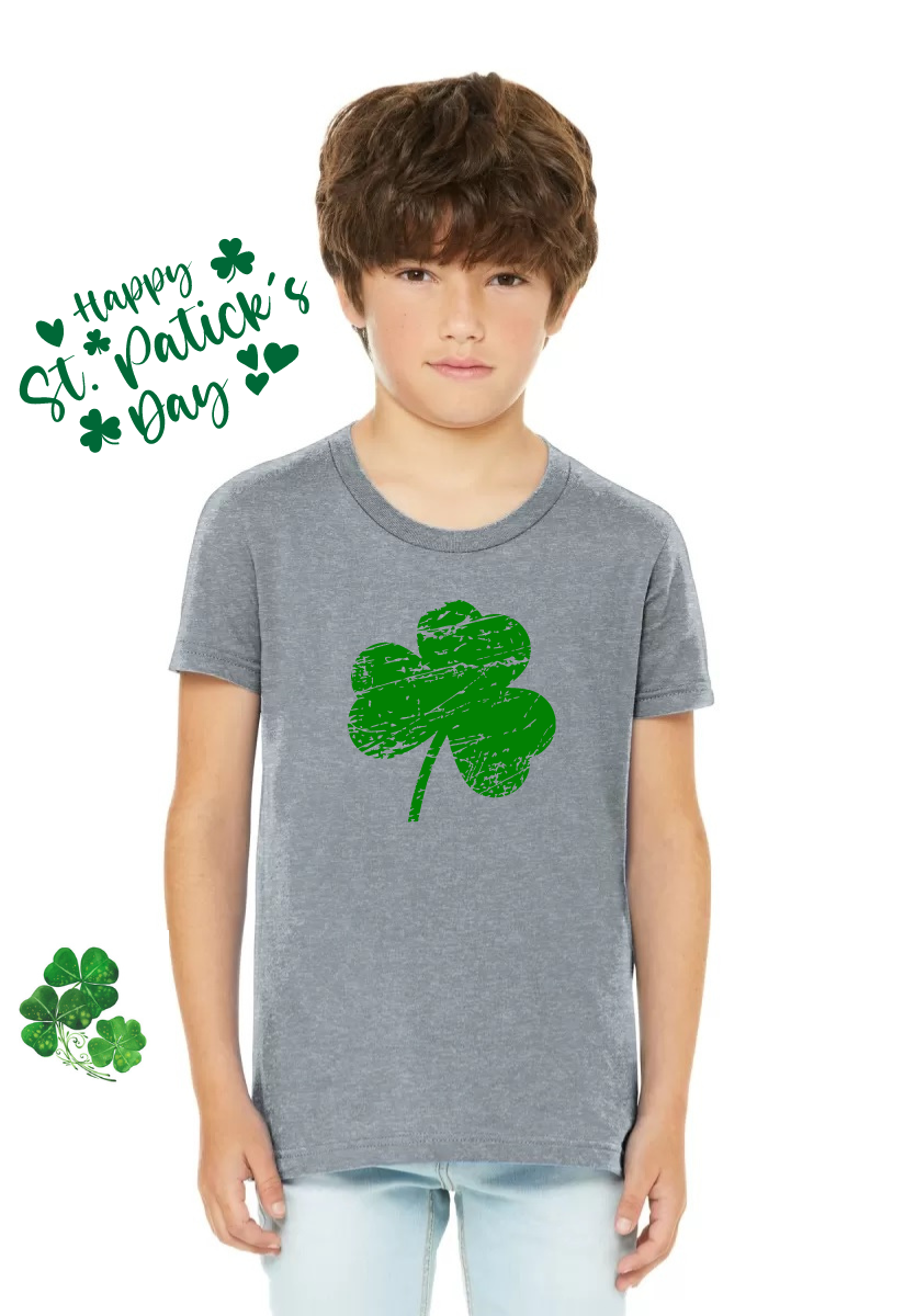 Distressed Shamrock Youth T-shirt for St. Patrick's Day