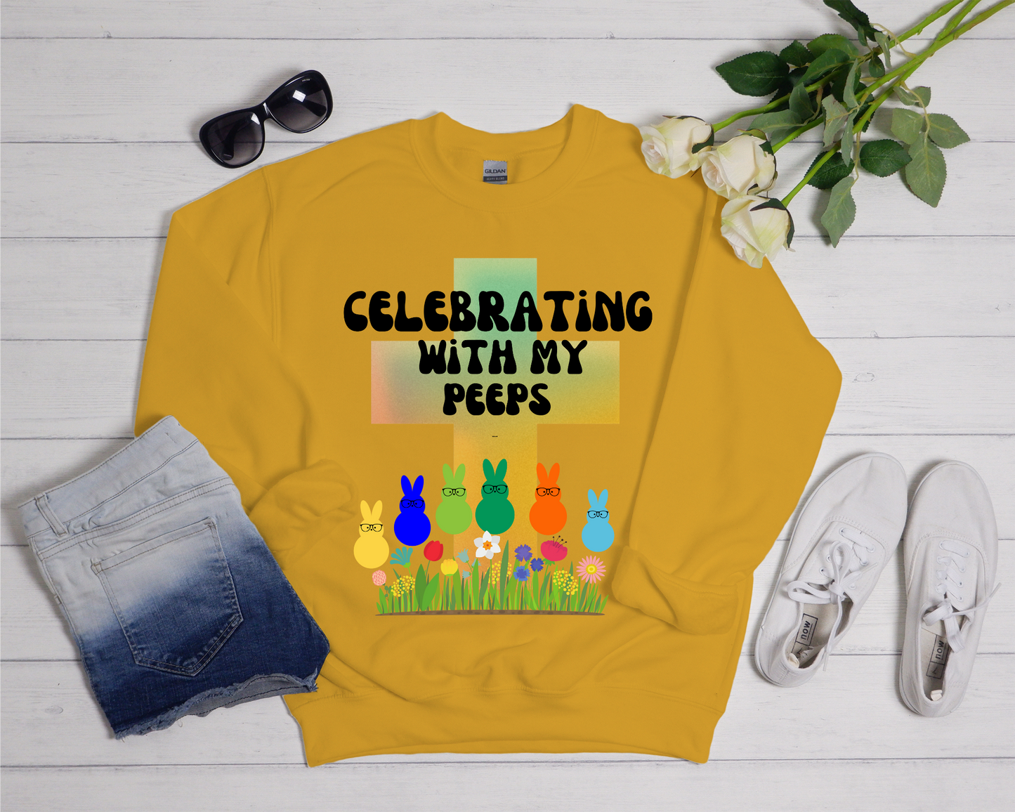 Celebrating With My Peeps Easter Sweatshirt (black lettering)