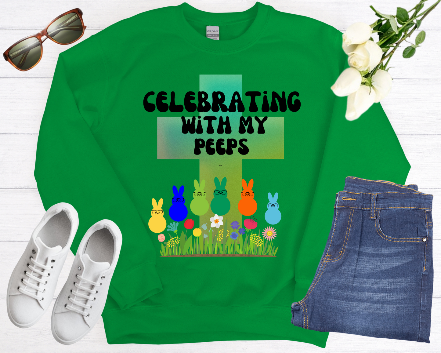 Celebrating With My Peeps Easter Sweatshirt (black lettering)