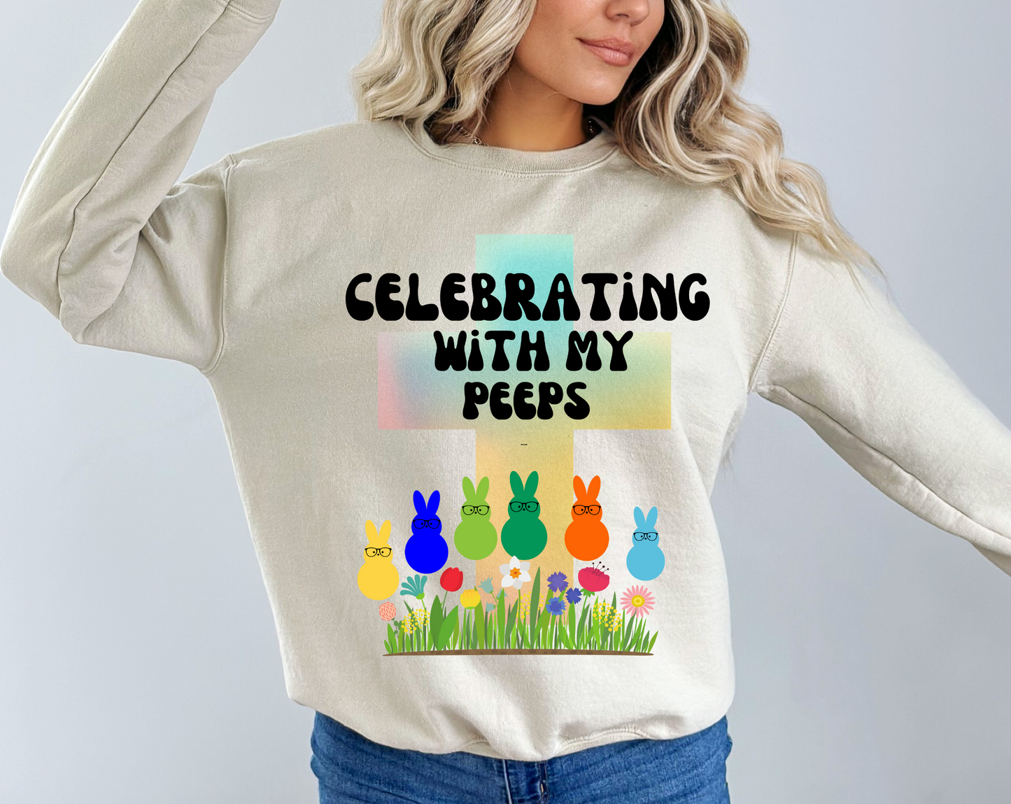 Celebrating With My Peeps Easter Sweatshirt (black lettering)