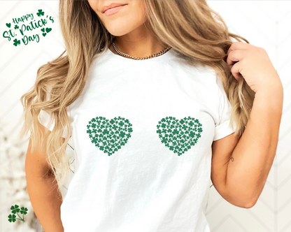 St. Patricks Day Shamrock Hearts Boobs Shirt