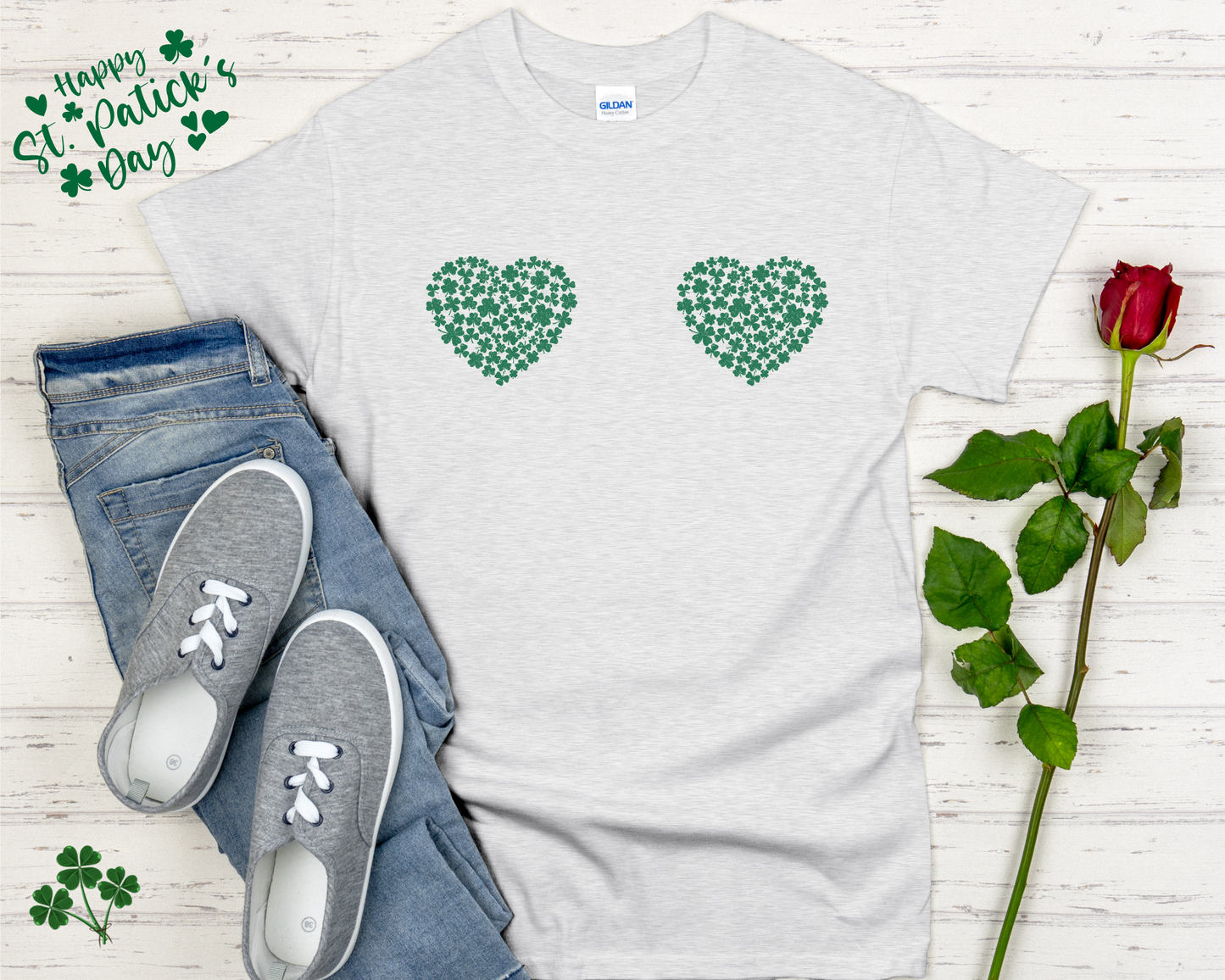 St. Patricks Day Shamrock Hearts Boobs Shirt