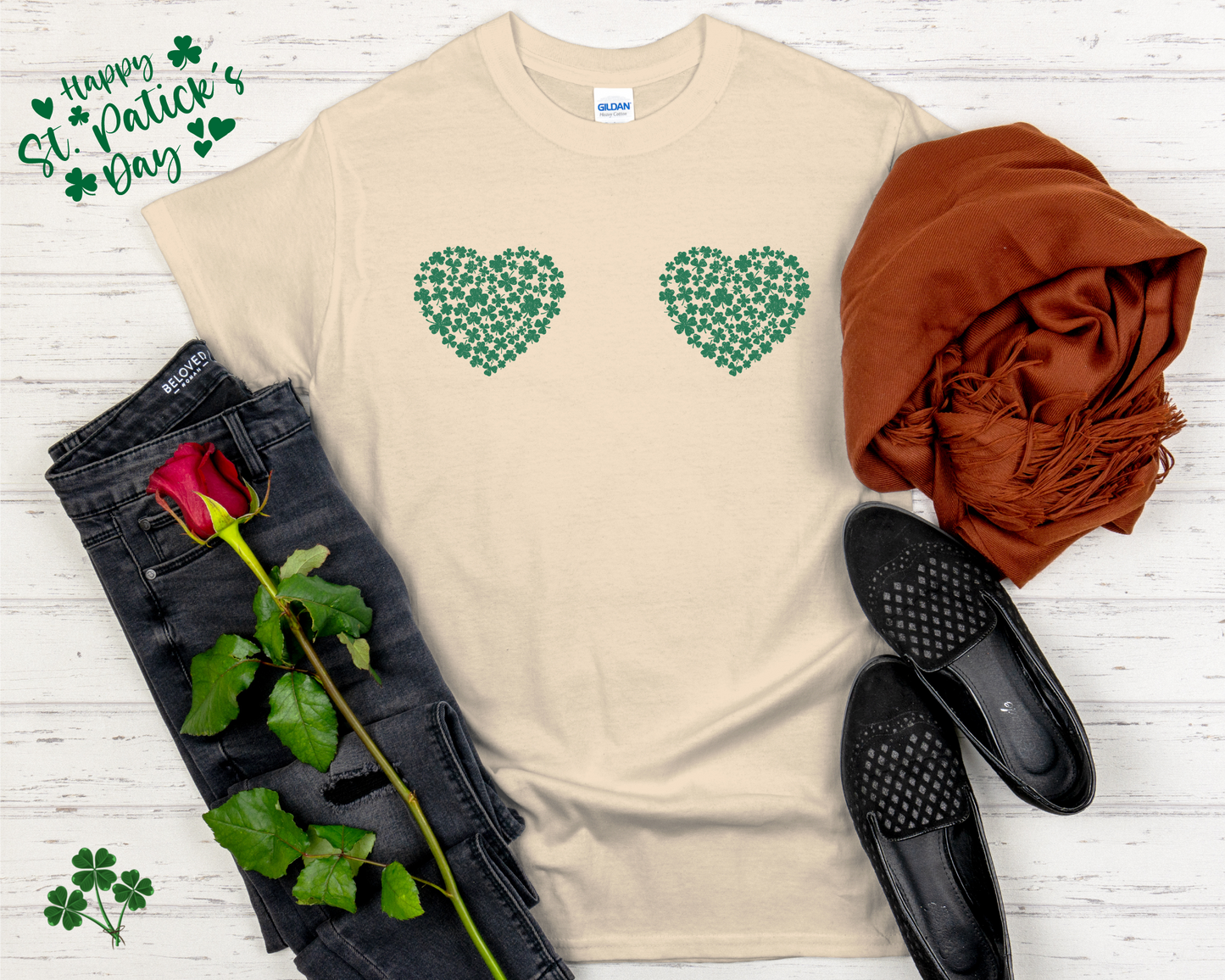 St. Patricks Day Shamrock Hearts Boobs Shirt