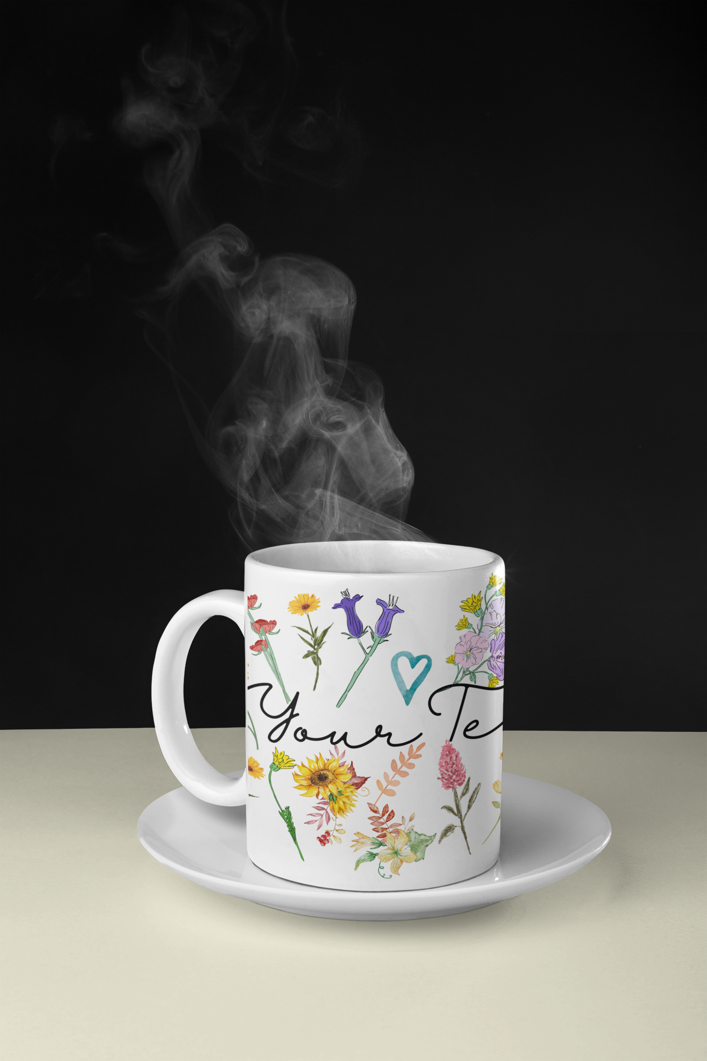 Personalized Pressed Flowers Floral Mug