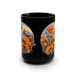 Flowers - Black Mug, 15oz (CALIFORNIA POPPIES) Black