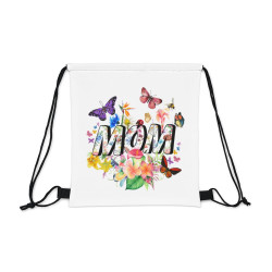 Mom - Outdoor Drawstring Bag (Mom in FLOWERED letters on BUTTERFLIES/Flowers)